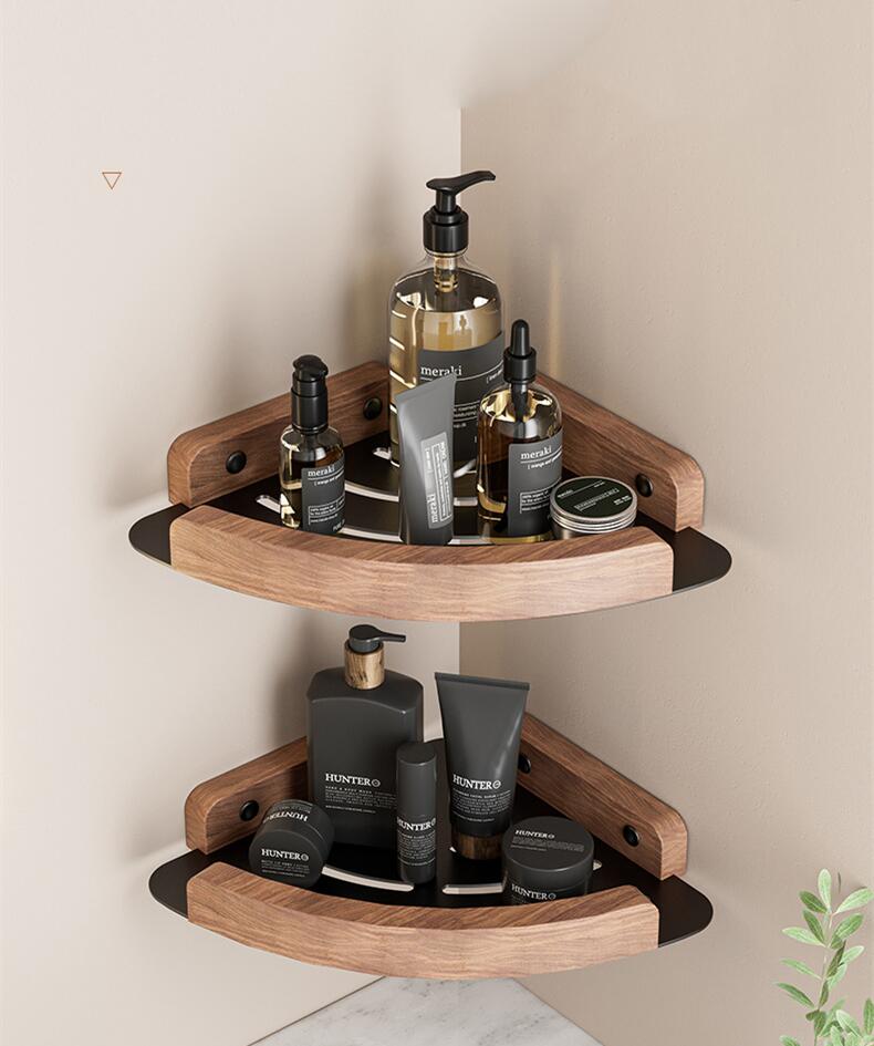 Walnut Wood Black Bathroom Hardware Bathroom Towel Rack