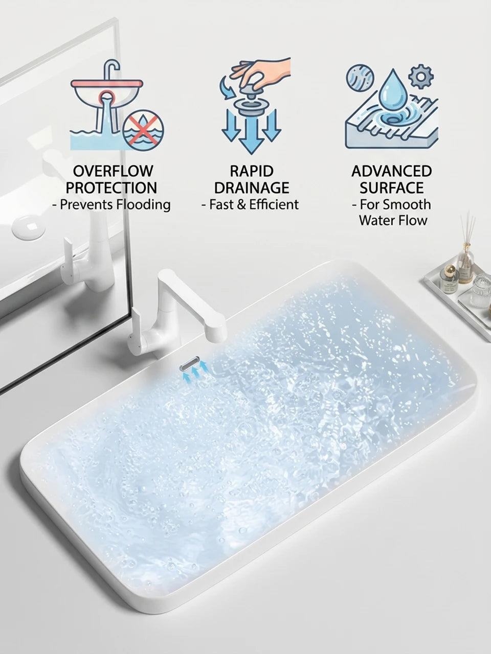 Rectangular Semi Recessed Ceramic Wash Basin Bathroom Countertop