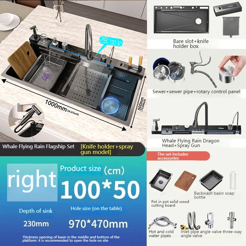 Various Waterfall Sink Stainless Steel Large Slot Digital