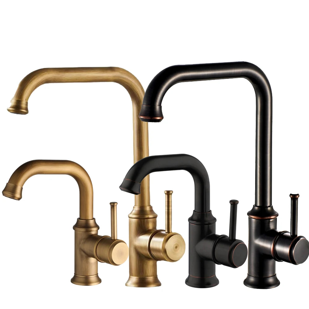 Kemaidi Antique Brass Handle Bathroom Faucets Mixer Tap