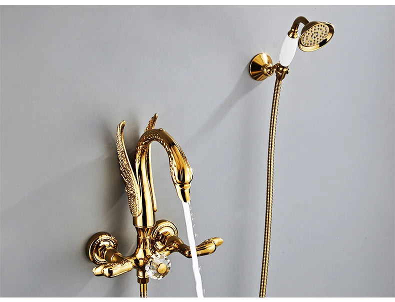 Ellen Bathtub Faucet Gold Swan Hand Shower Wall
