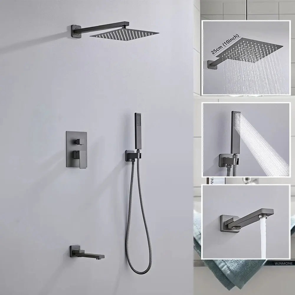 Gray Hidden Shower System Concealed Rainfall Bathroom Shower