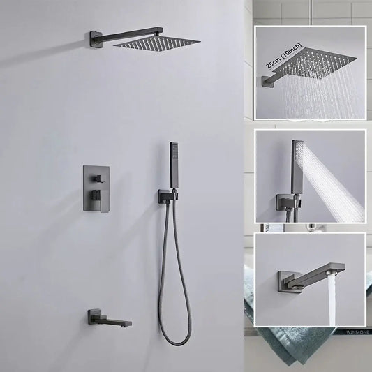 Gray Hidden Shower System Concealed Rainfall Bathroom Shower