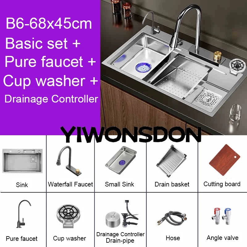 Brushed Nano Sink Waterfall Faucet Large Bowl Cup