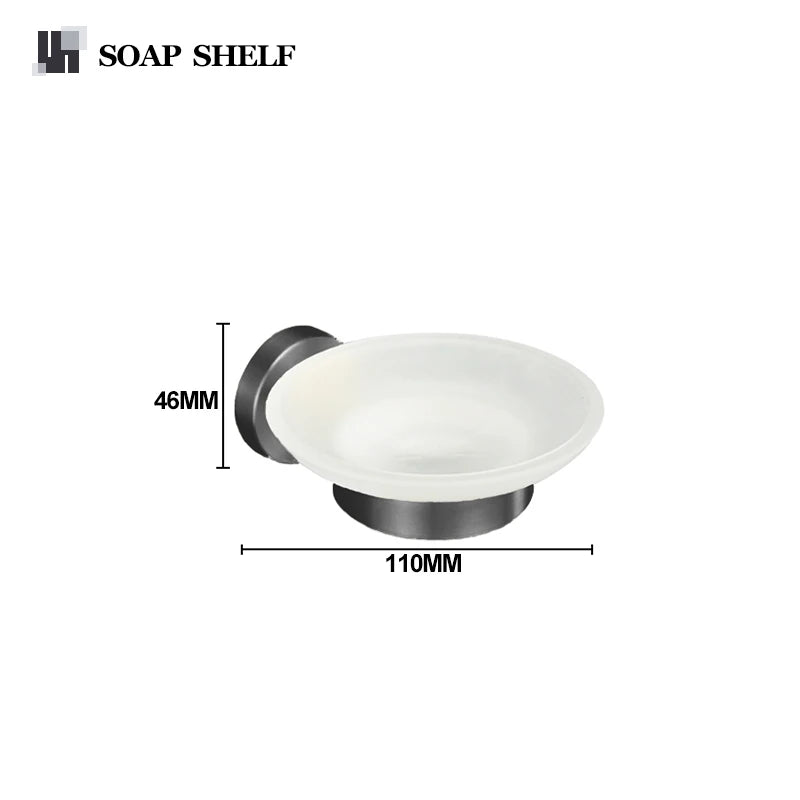 Grey Bathroom Hardware Kit Stainless Steel Round Wall