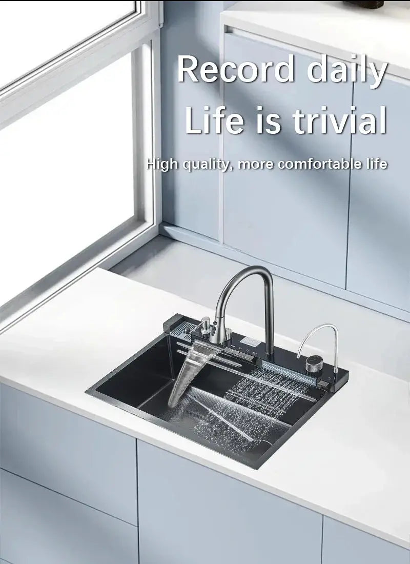 304 Stainless Steel Waterfall Sink Large Slot Integrated