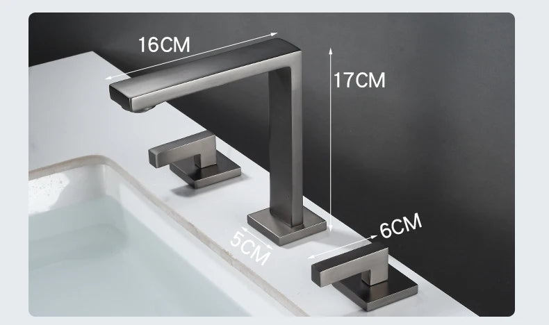 Brushed Gold Basin Faucet Solid Brass Three Hole