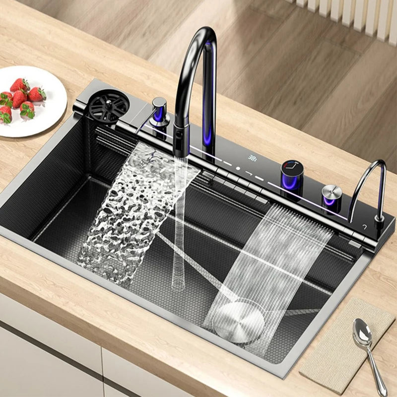 Grey Stainless Steel Waterfall Sink Large Slot Integrated