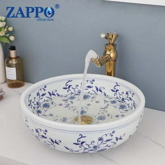 Zappo Bathroom Basin Sink Faucet Combo Ceramic Round