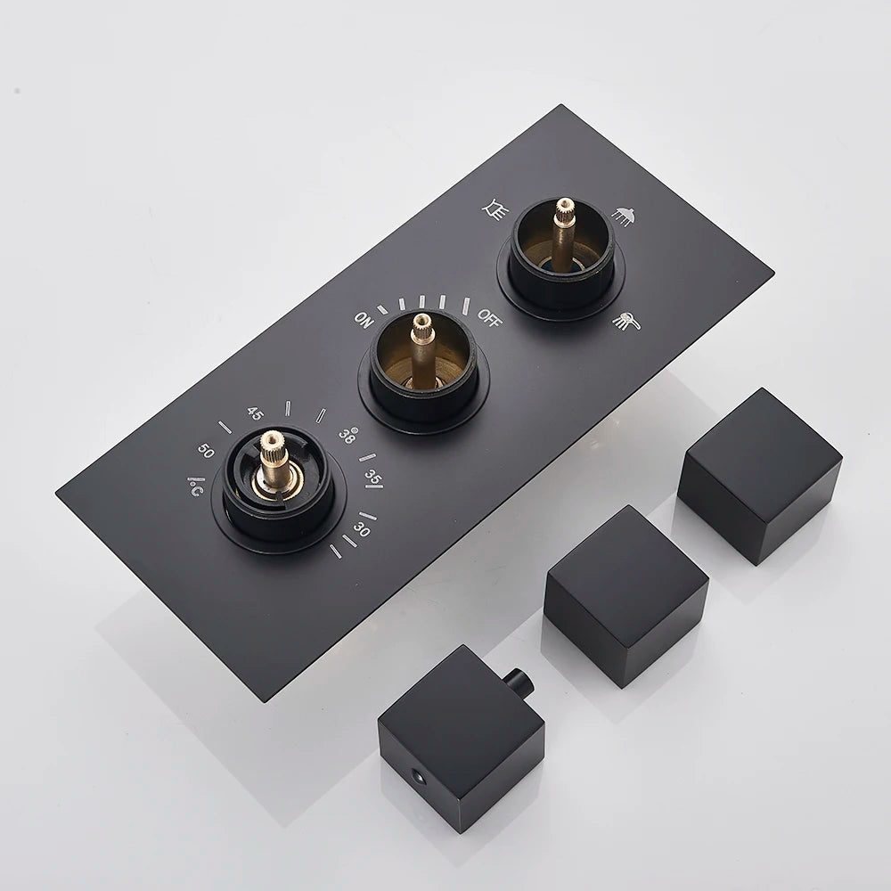 Matte Black Way Thermostatic Mixer Valve Bathroom Concealed