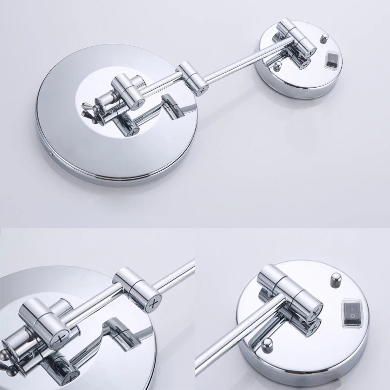 Brushed Gold Led Folding Bathroom Mirror Wall Mounted