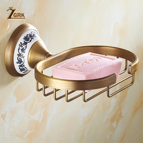 Zgrk Antique Bathroom Carved Brass Hardware Wall Mounted