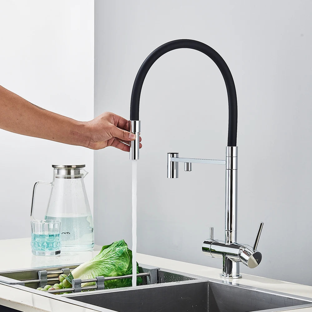 Black Filtered Faucet Pure Water Pull Out Brass