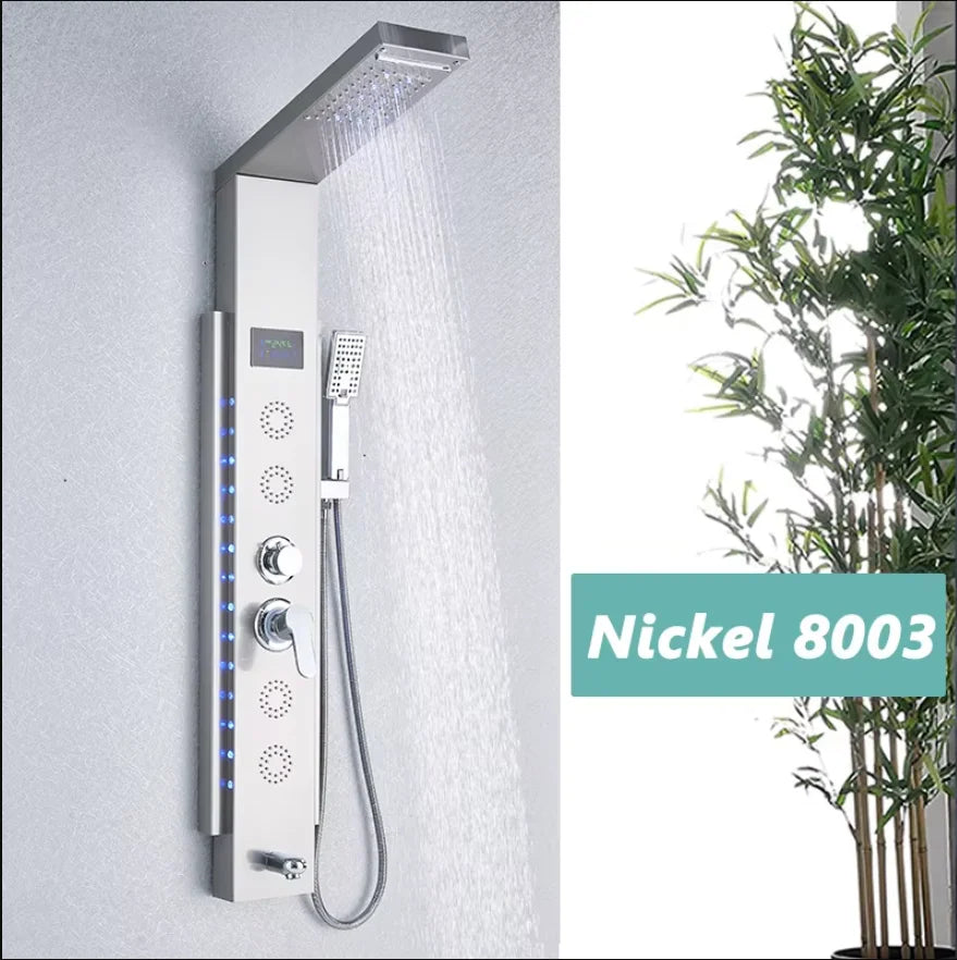 Brushed Nickel Bathroom Led Rainfall Shower Faucet Digital