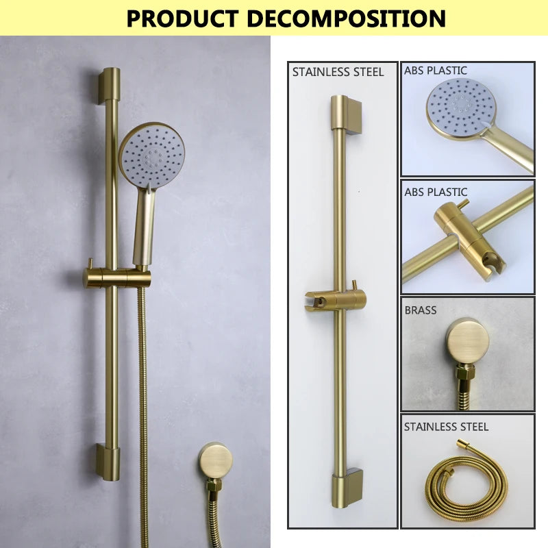 Slide Bar Hand Shower Brushed Matt Gold Functions