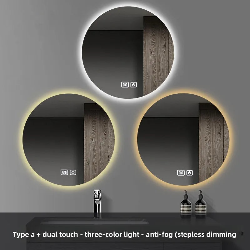 Round Smart Bathroom Mirror Wall-Mounted Led Light Touch