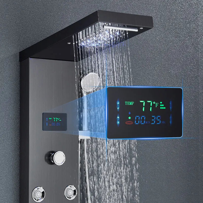 Led Shower Panel Waterfall Rain Temperature Digital Display