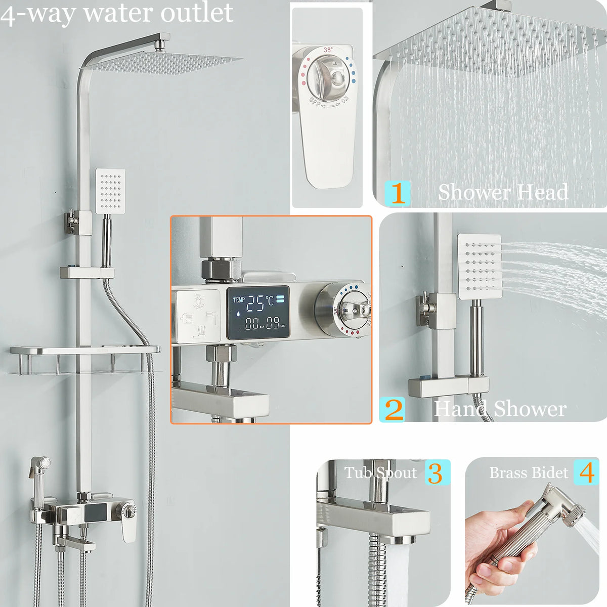 Ulgksd Thermostatic Shower Faucet Full Bathroom Rainfall Mixer