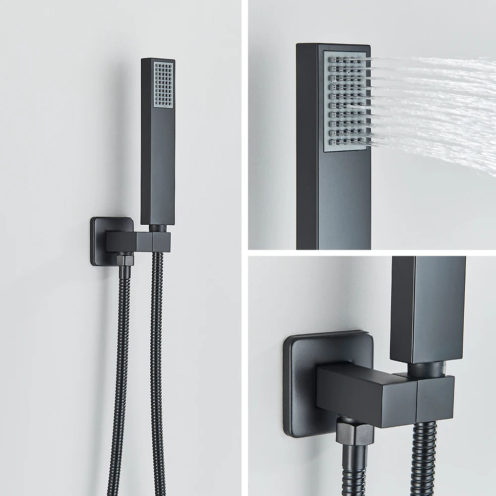 Black Embedded Ceiling Shower Head Intelligent Remote Control