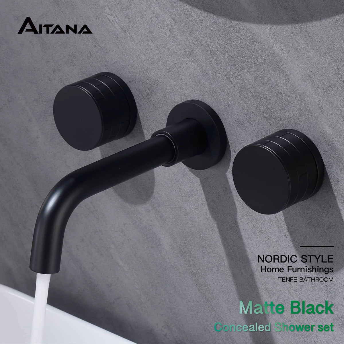 Luxury Black Bathroom Concealed Faucet Wall-Mounted Design Double