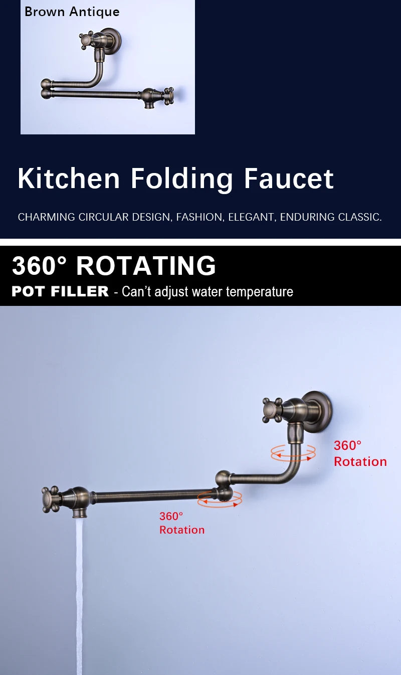 Awolf Solid Brass Pot Filler Brushed Grey Folding