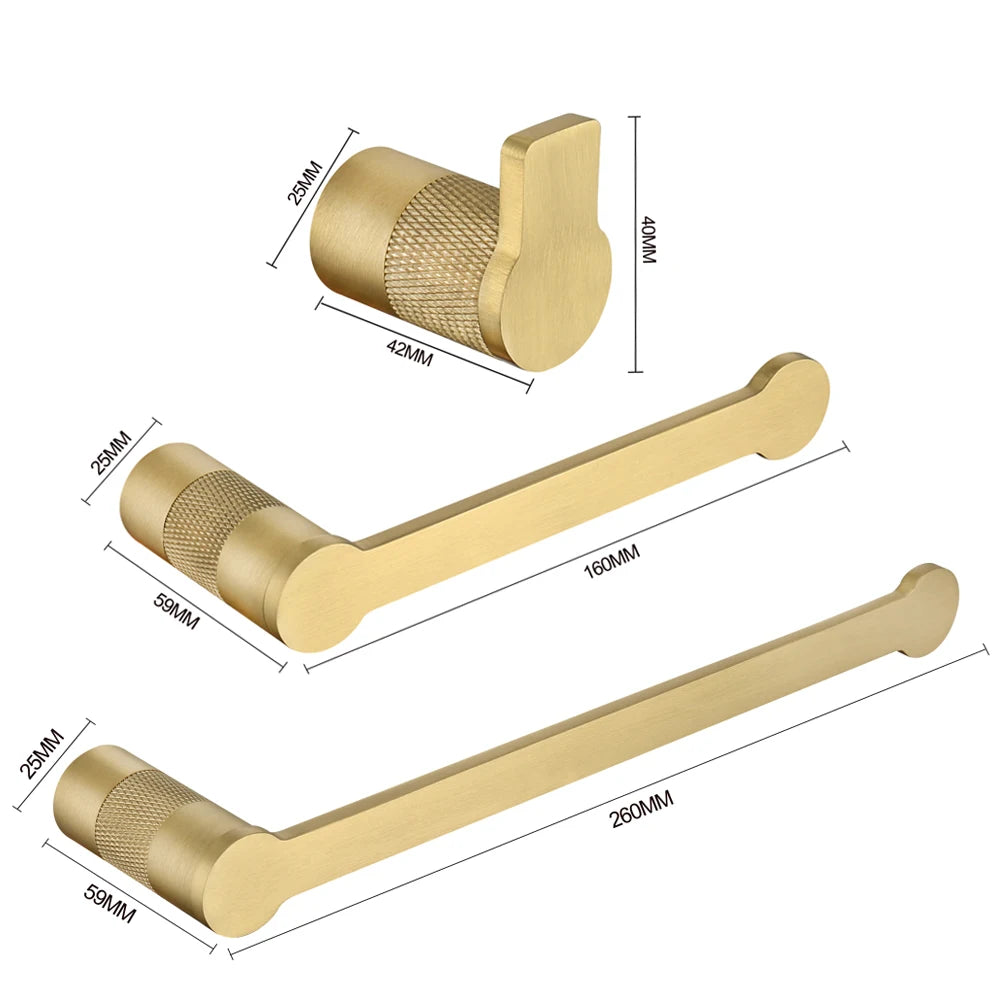 Brushed Gold Bathroom High Quality Brass Knurled Towel