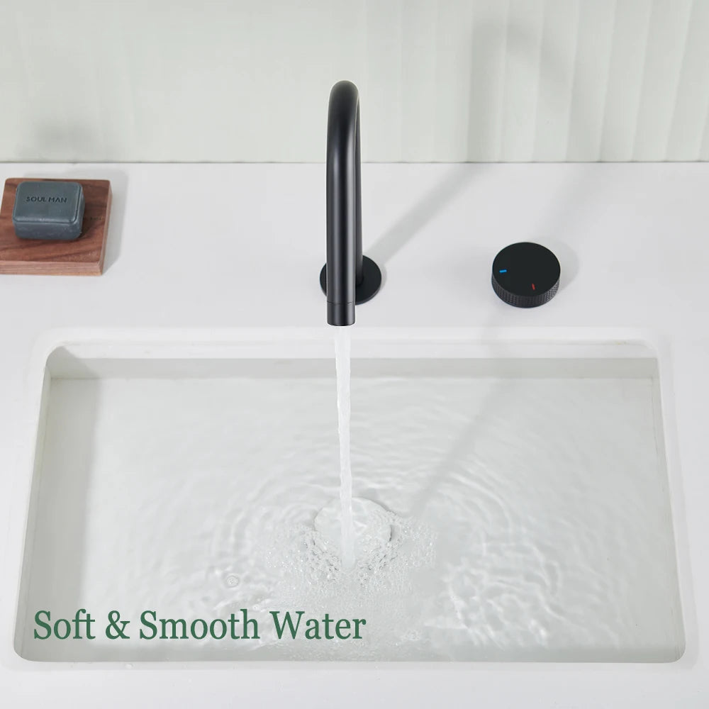 Matte Black Basin Faucet Knurled Knob Sink Tap