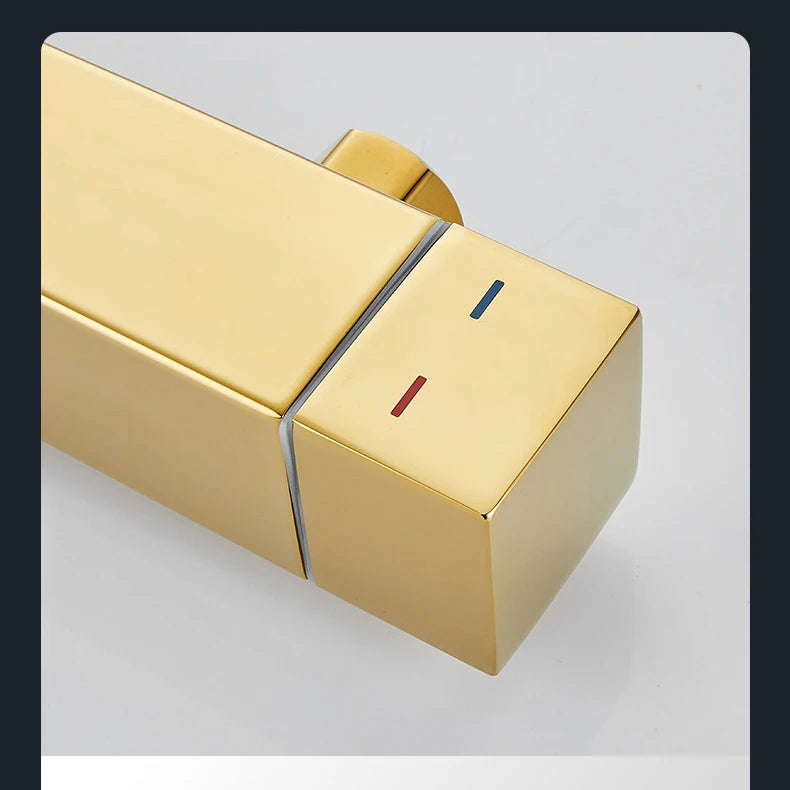 Square Thermostatic Bathroom Shower Quality Brass Cold Gold