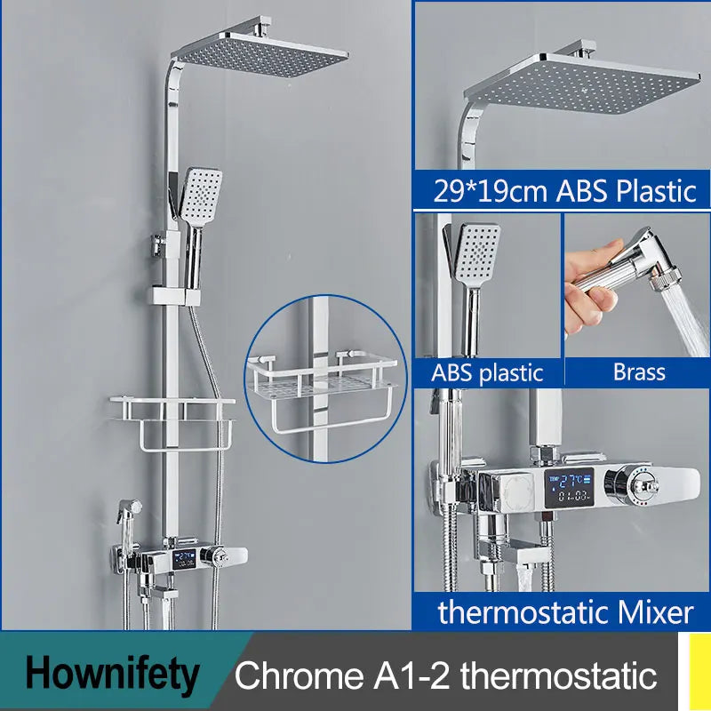 Black Thermostatic Shower Faucets Digital Display Screen Cold