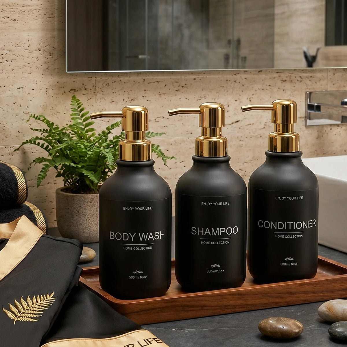 Matte Black Shower Dispenser Bottles Plastic Shampoo Conditioner