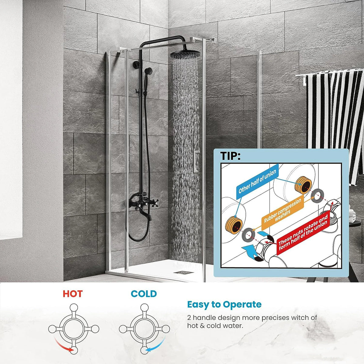 Kemaidi Bathroom Black Shower Wall Mounted Rainfall Shower