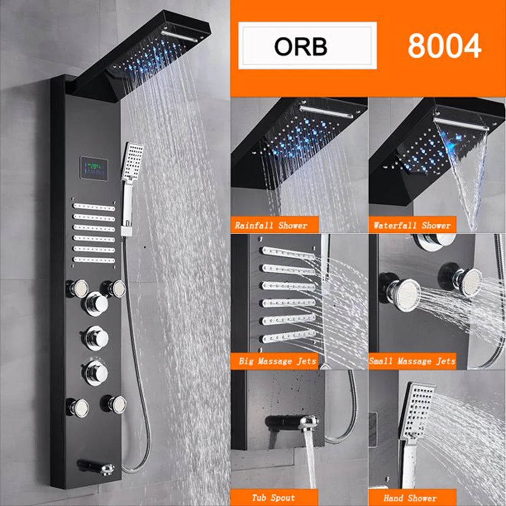 Black Led Shower Panel Column Shower Faucet Bathtub