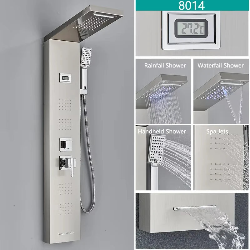 Rain Waterfall Shower Panel Faucet Body Massage Jets