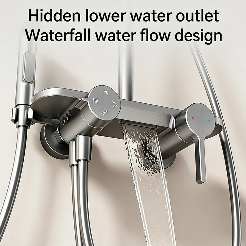 Modern Bathroom Gun Gray Aluminum Minimalist Shower Cold