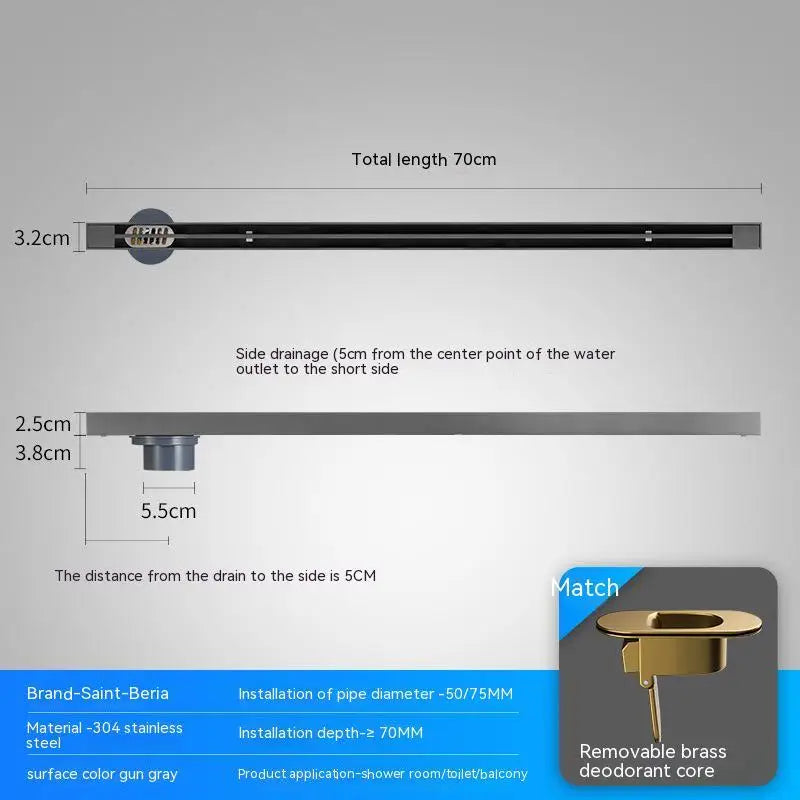 2cm Wide Floor Drain Stainless Steel Linear Narrow
