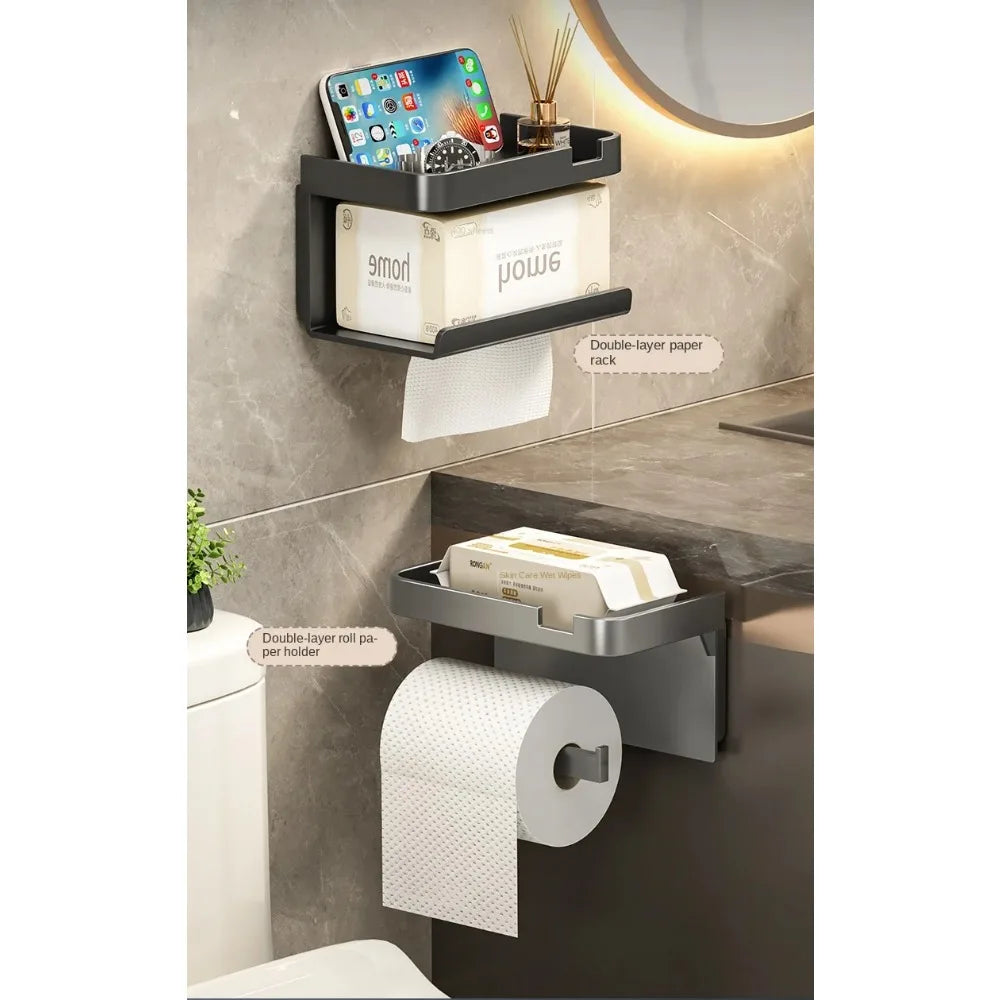 No Drill Toilet Paper Holder Wall Mounted Shelf