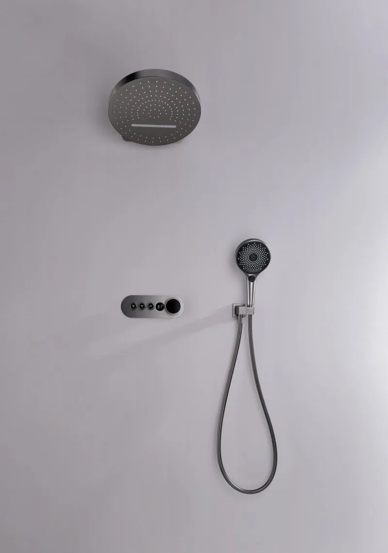 Rainfall Shower Wall Mounted Gray Thermostatic Shower Faucet