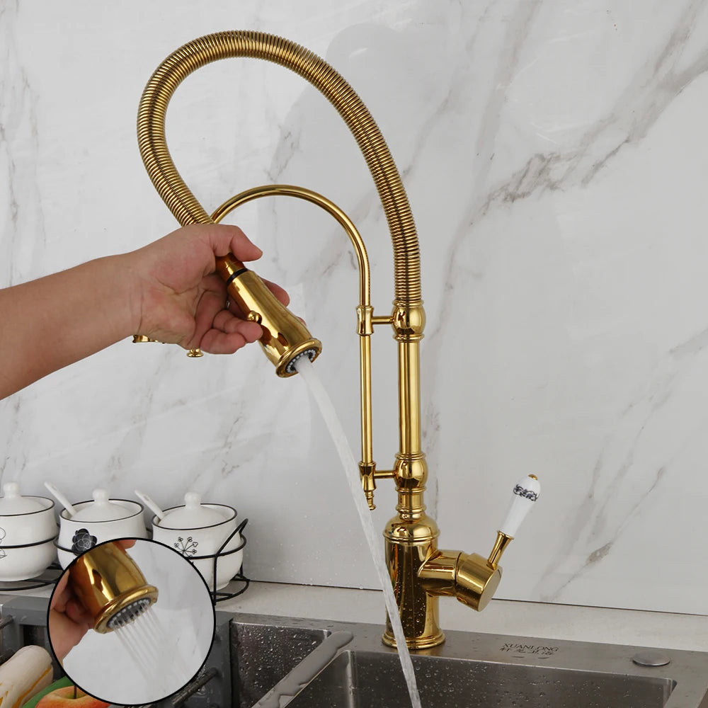 Kemaidi Golden Spring Pull Down Sink Faucet &