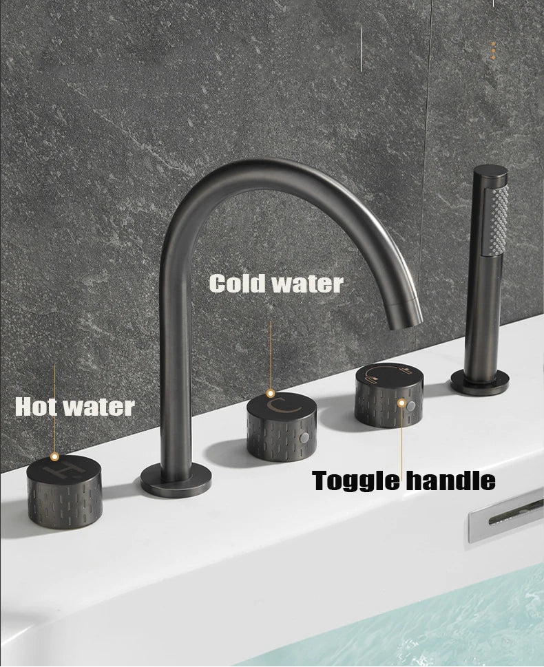 Gray Luxury Brass Deck-Mounted 5-Holes Bathroom Bath Tub