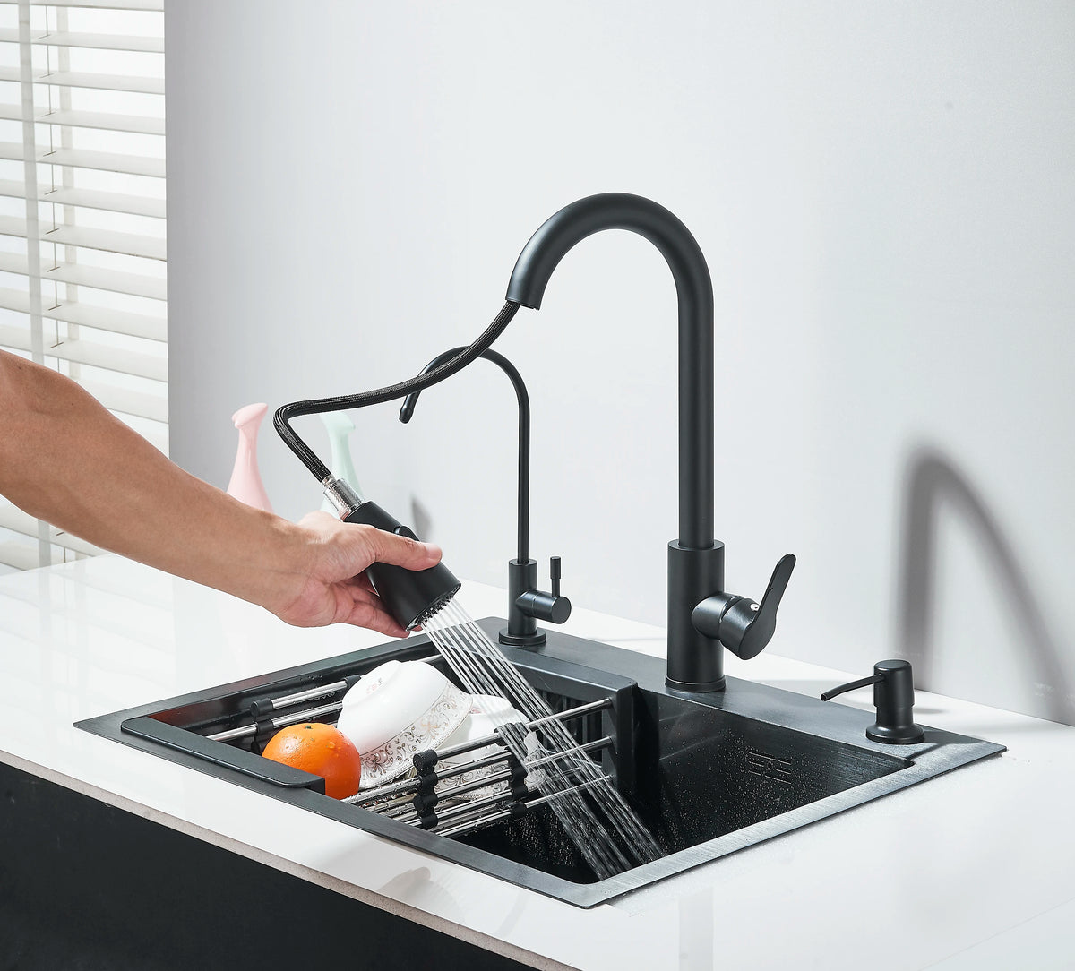 304 Stainless Steel Black/Brushed Nickel Sink Waterfall Faucet