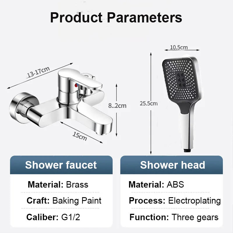 Chrome Bathroom Shower Faucet Brass Wall Mounted Cold
