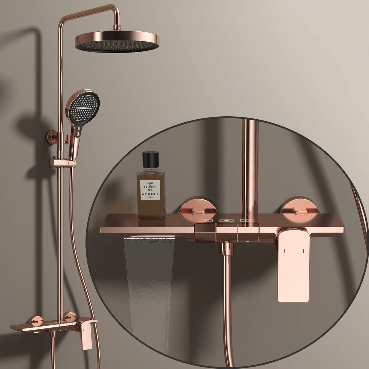 Brushed Rose Gold Piano Bathroom Shower Brass Cold