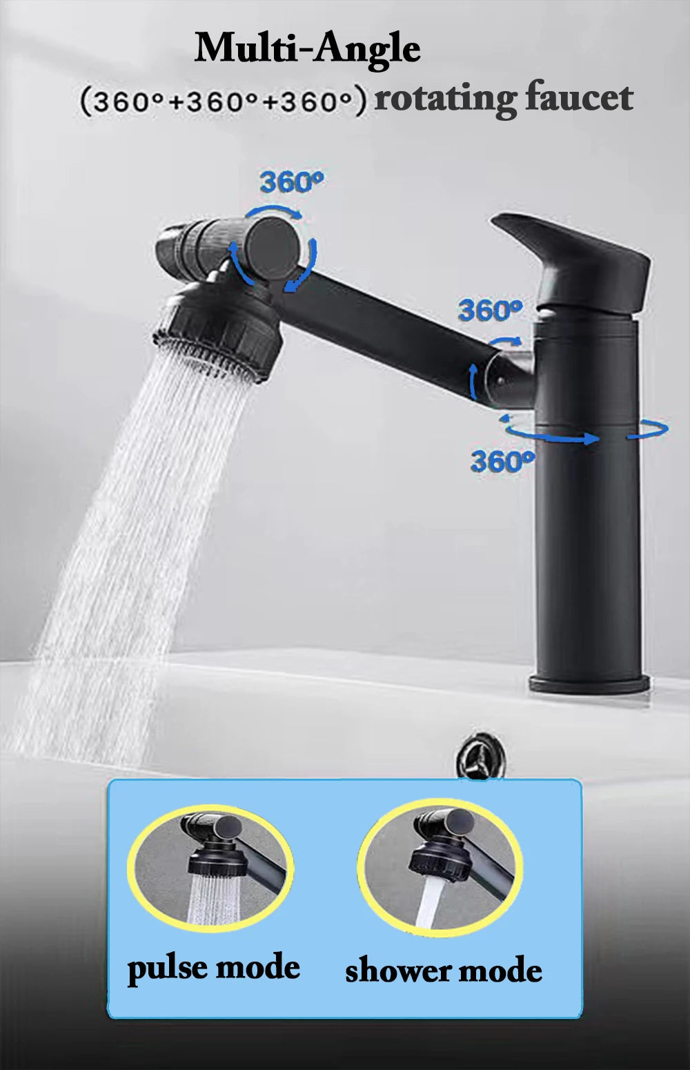 Basin Faucet Modern Bathroom Mixer Tap Black/Chrome Wash
