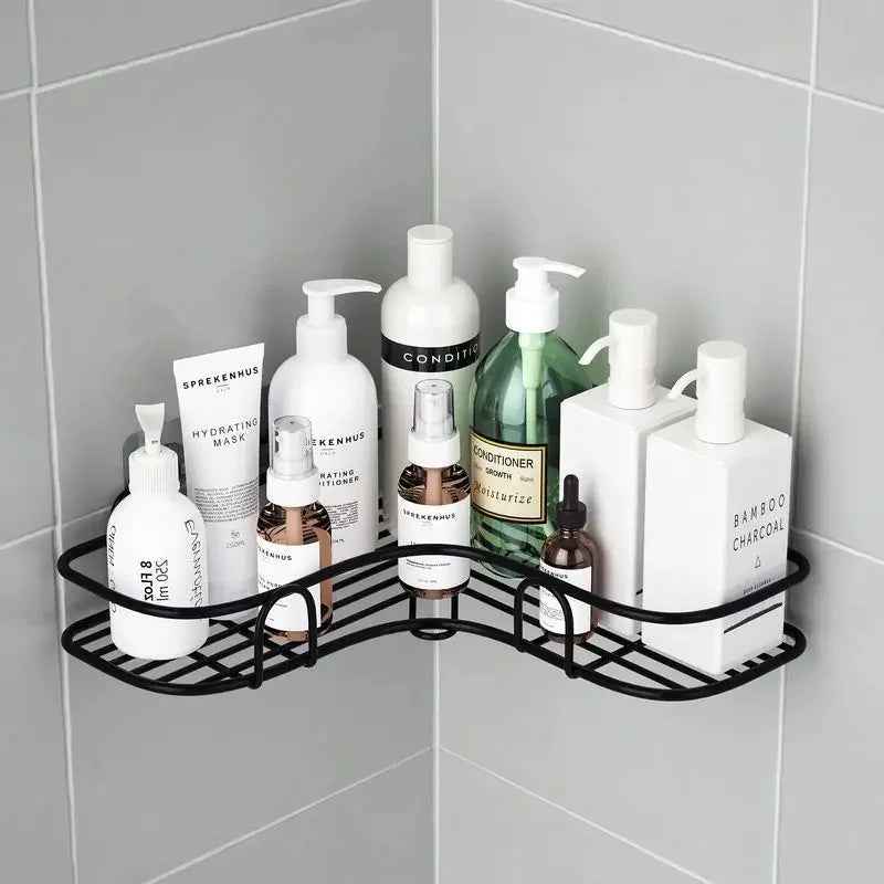 1pc Stainless Steel Corner Shower Caddy No-Drilling Wall-Mounted