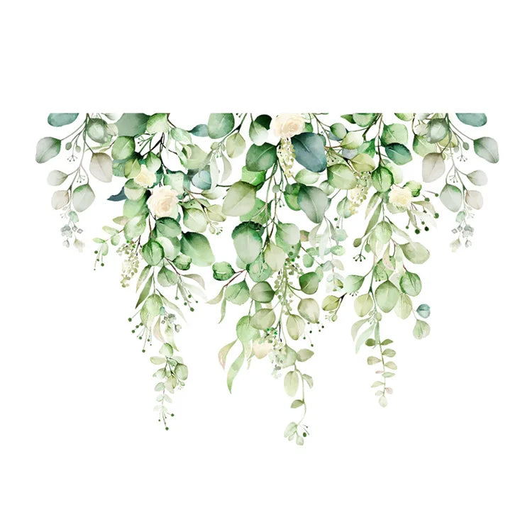 Beautiful Green Plant Flowers Wall Sticker Toilet Bathroom