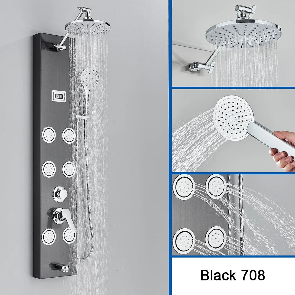 Black Shower Panel Column Big Screen Blue Light