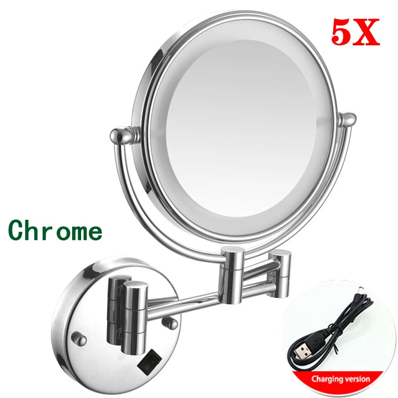 5x Magnifying Led Folding Bathroom Mirrors Wall Mounted