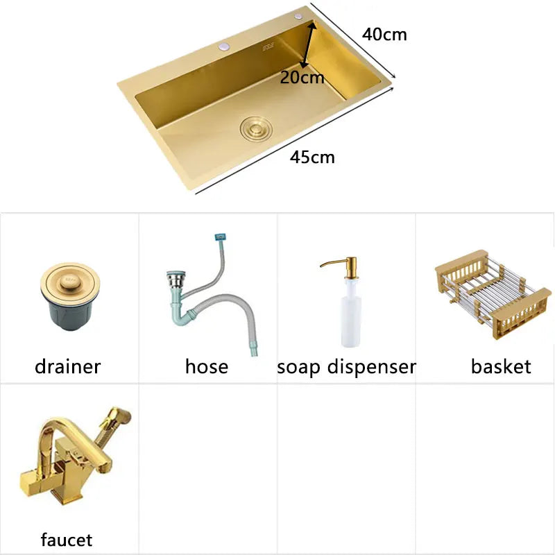Gold Kitchens Sink Nano Handmade 304 Stainless Steel