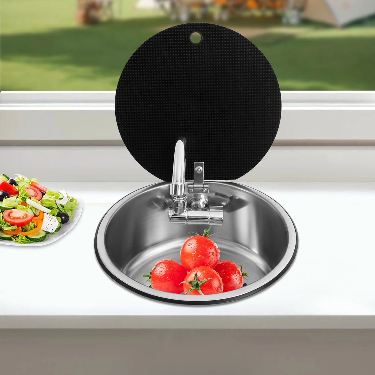 Rv Sink Camper Lid Foldable &Cold Faucet Pipes