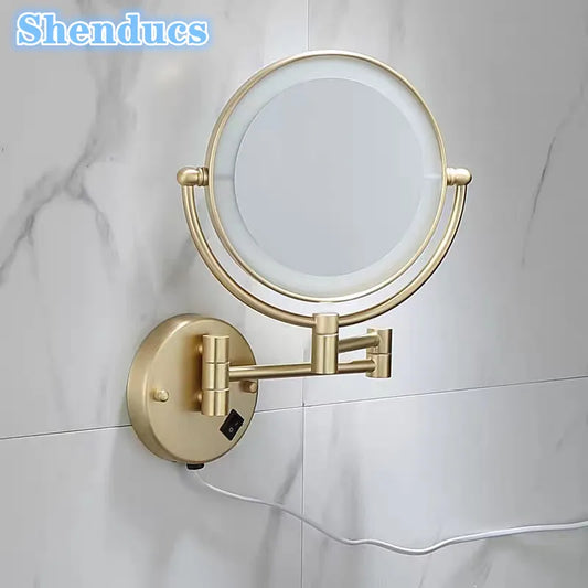 Brushed Gold Led Folding Bathroom Mirror 5x Magnifying